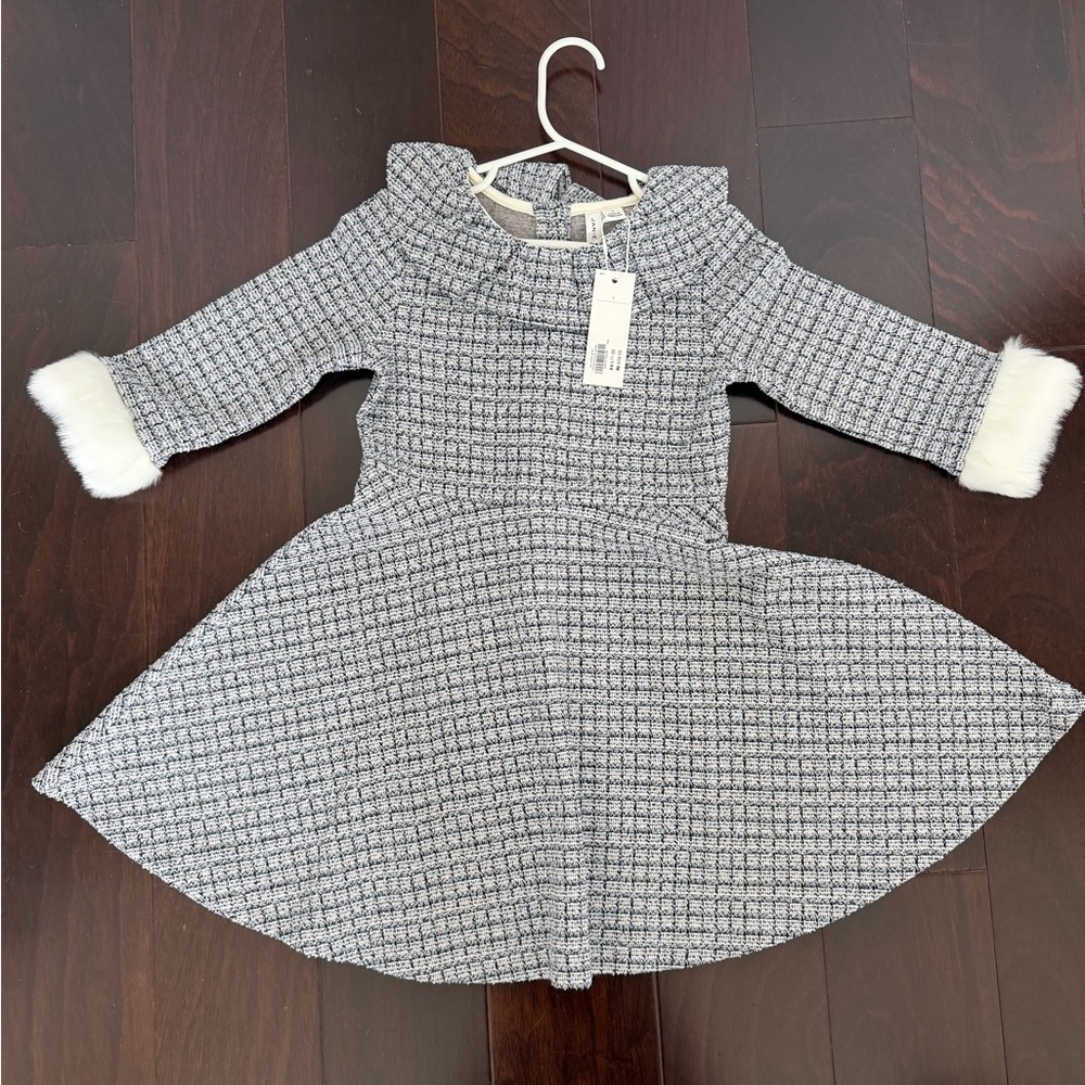 Janie and Jack Gray Tweed Dress with White Fur Cuffs
